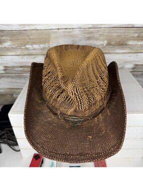 Enmay Los Angeles Brown Western Straw Cowboy Hat Leather Band